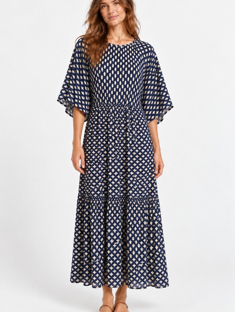 Christy Dawn Navy tiered Midi Dress Cottagecore Prairie Size XS USA guest Modest